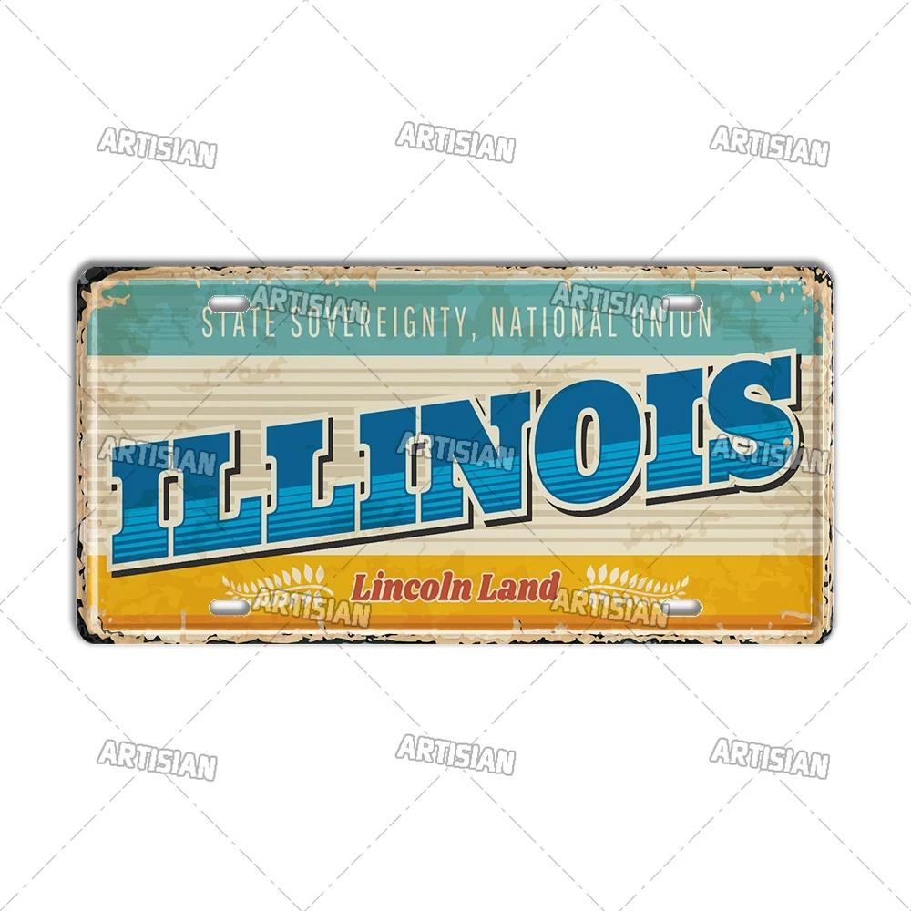 Artisian USA Car Plate Landmark Tin Sign US City State Metal Plaque Wall Decor Garage Bar Pub Club Hotel Cafe Kitchen Home