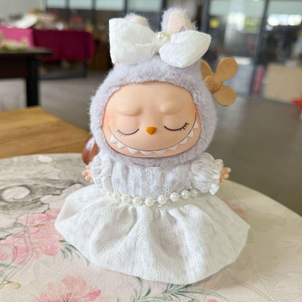 

1 set Handmade Sitting Labubu Time Cloth Pearl dress set 17cm Plush Dolls Clothes Children Gift білий