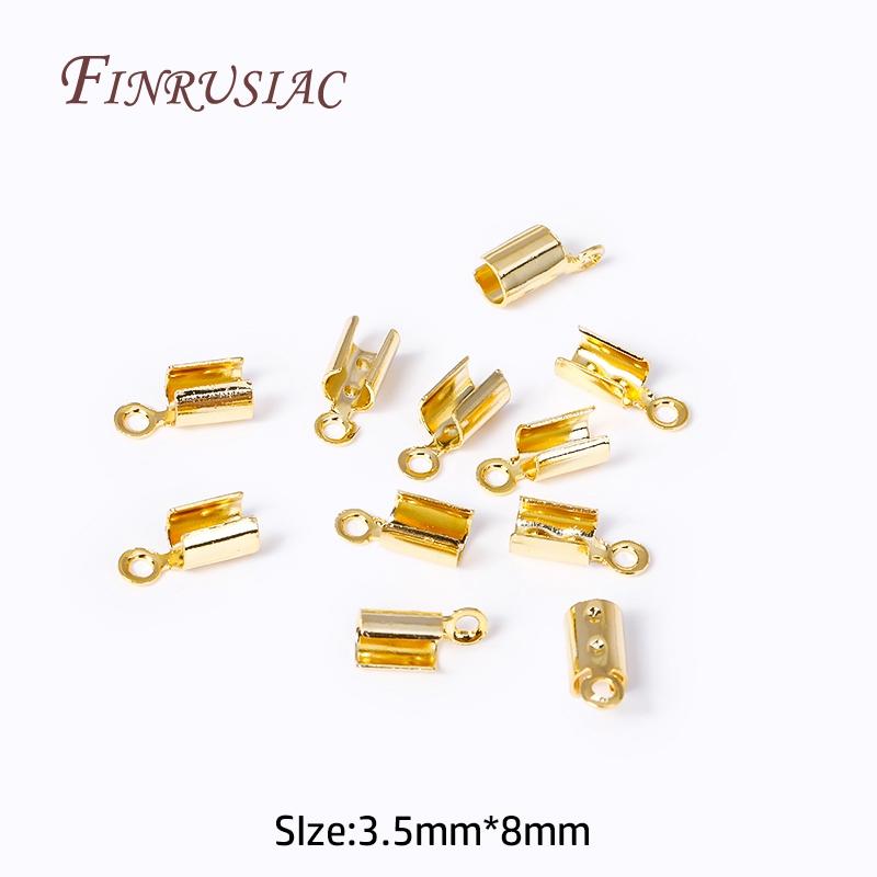 18K Gold Plated Leather Clip Connector Brass Metal Rope Fastener Crimp Fold Over Cord End Cap For DIY Jewelry Making Supplies
