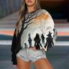 Women's Casual Fashion Printed Long Sleeved Knitted Sportswear Top, Loose Fit Halloween