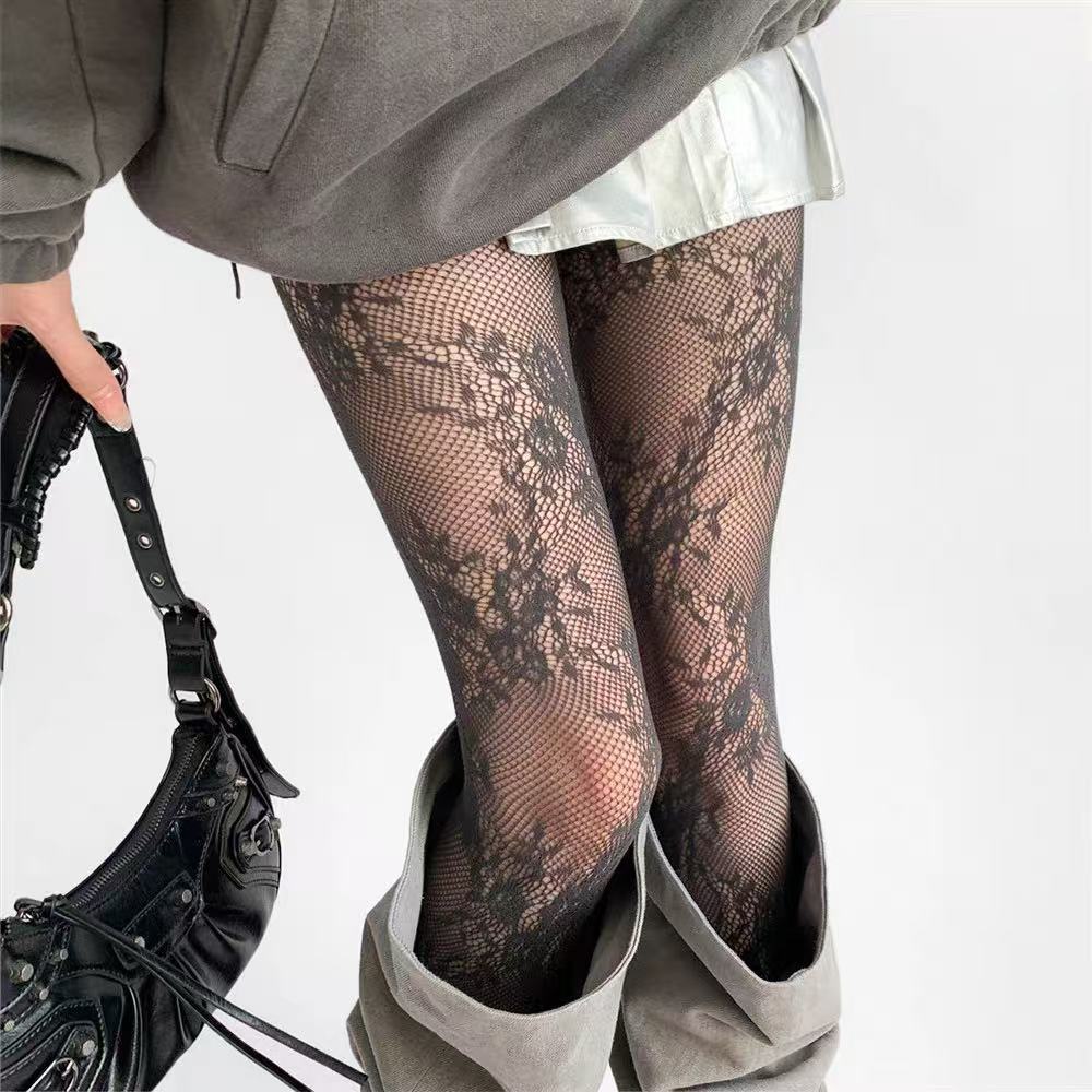 Stylish Maillard Vintage Lace Tights Sexy High Stretchy Pantyhose Trendy Fashion Stockings For Women Soft Comfortable Hosiery