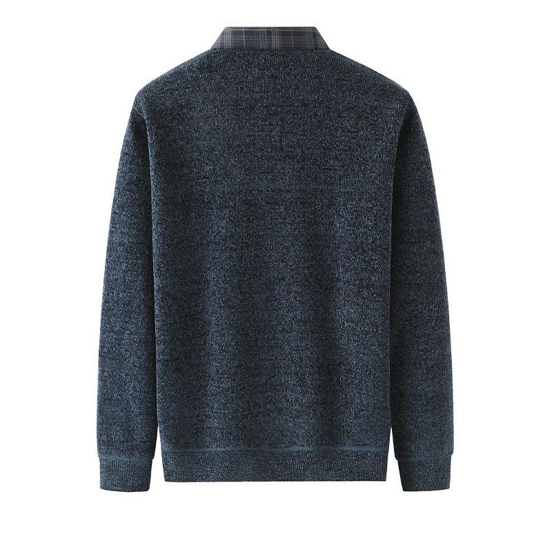 Plus Velvet Warm Sweater Fake Two-piece T-shirt Man's Chic Dad Winter Casual Thickened Bottoming Shirt
