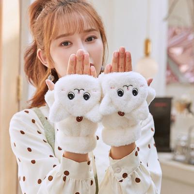 Driving Gloves Cat Ears Women Elastic Female Gloves Half-finger Gloves Flip Mittens Wool Mittens