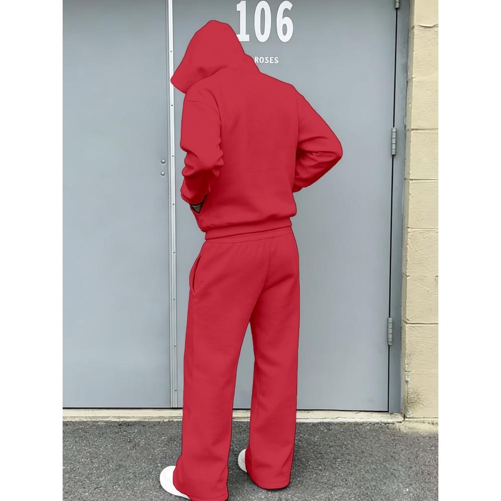 Fashion Men's Autumn Winter Sports Shirt 2 Piece Set with Classic Letter Pattern Print, Trendy Hoodie and Wide Leg Pants Set