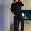 Women's Off Shoulder Long Sleeve Loose Fit Sweatshirt Jogger Pants Two Piece Set
