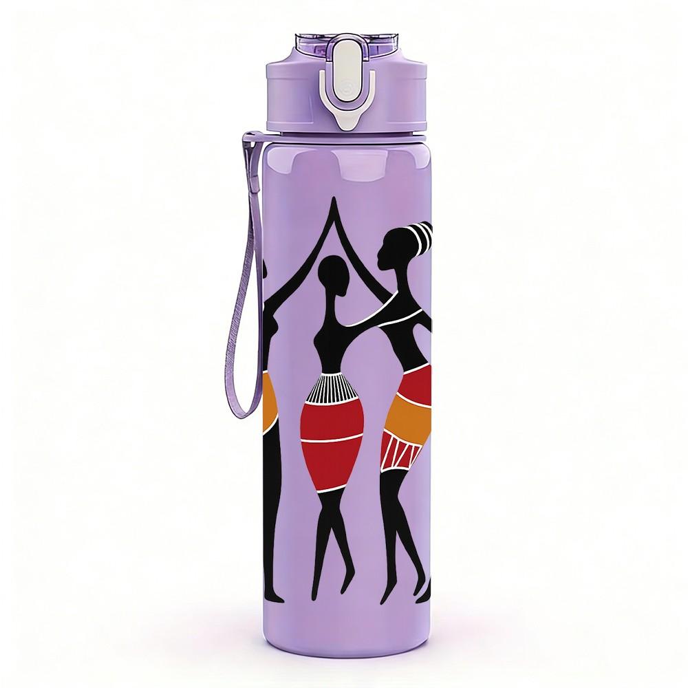 1PC Three African Lady Dancer Pattern 750ml Color Plastic Sports Water Bottle Leakproof Flip Straw Lid Suitable for Sports Office Home Use