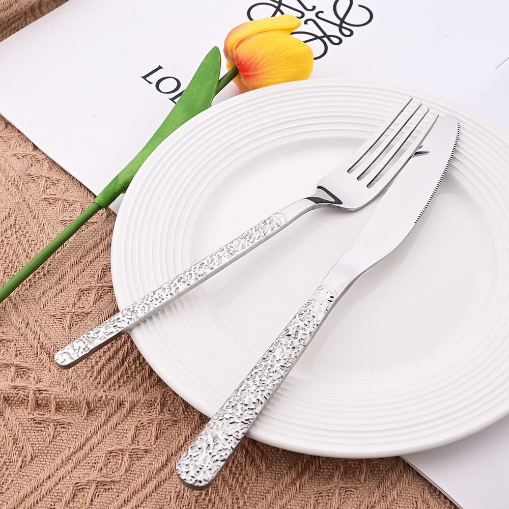 4pcs Hammer Pattern Handle Dinnerware Set Western Stainless Steel Tableware Set Reusable Knife Fork Spoon Dining Table Utensils