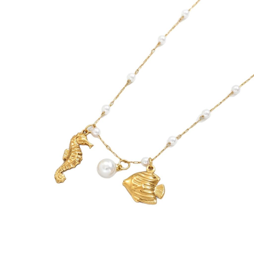 European and American style stainless steel marine element women's necklace, sea shell starfish personality stacked collarbone chain women