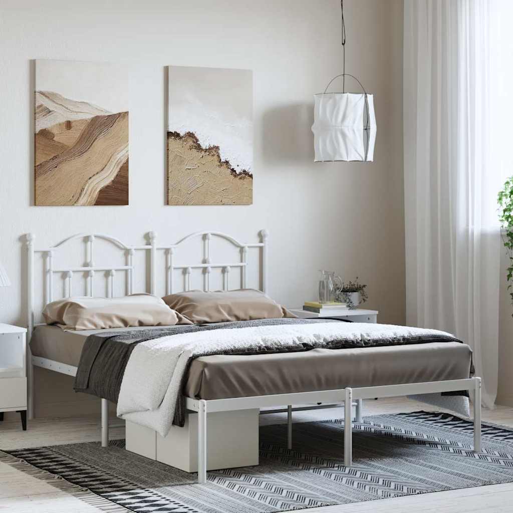 Metal Bed Frame with Headboard White 150x200 cm