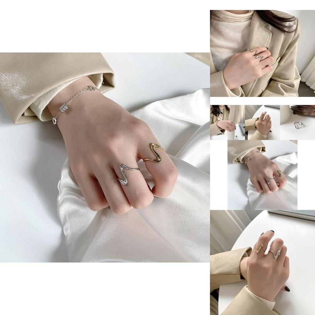 Fashionable Adjustable S925 Silver Ring For Women Featuring Simple Wave Triangle Shape