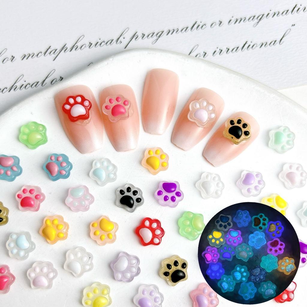 Luminous Color Changing Cute Cartoon Cat Paw Nail Art Decorations Semi-Transparent Nail Decorations Cream Glue Phone Case DIY