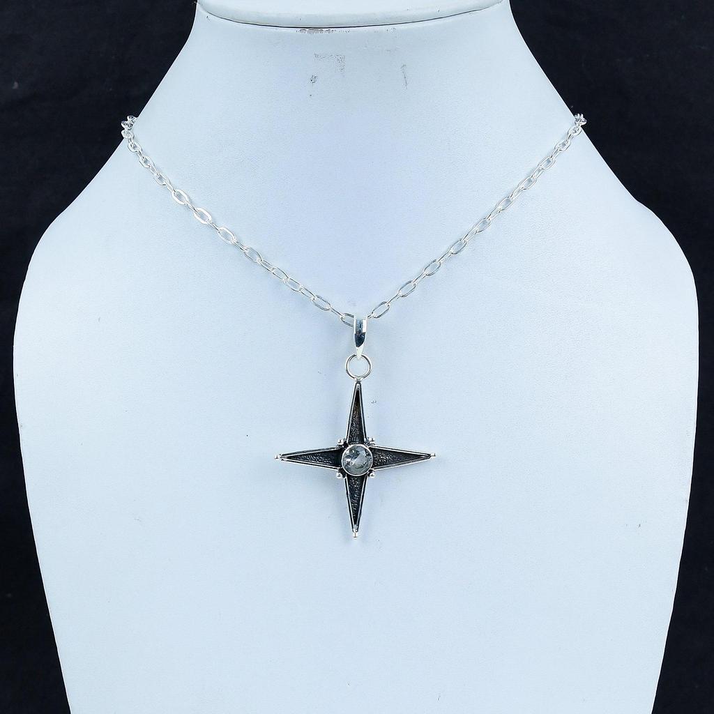 White TopazGemstone Silver Pendant In 925 Sterling Silver - Handmade Star Design, Everyday Wear Jewelry, Unique Artisan Designs Pendant Love Gift