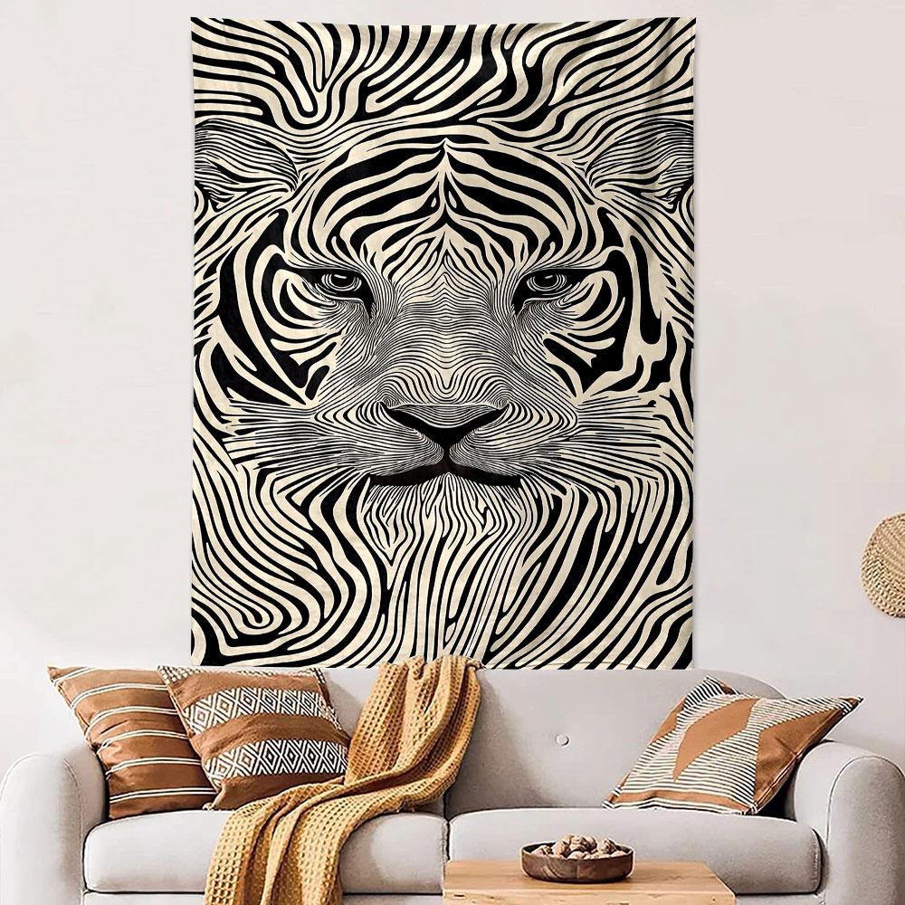 Abstract Tiger Face Line Art Pattern Patterned tapestry home decor, suitable for bedroom and living room, gift