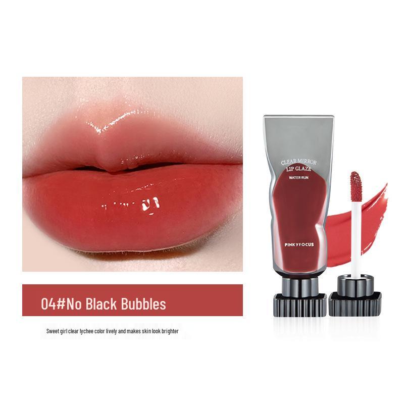 PinkyFocus Dark Mirror Long-Lasting Lip Glaze - Transparent, Non-Fading, Water-Light Finish for Women