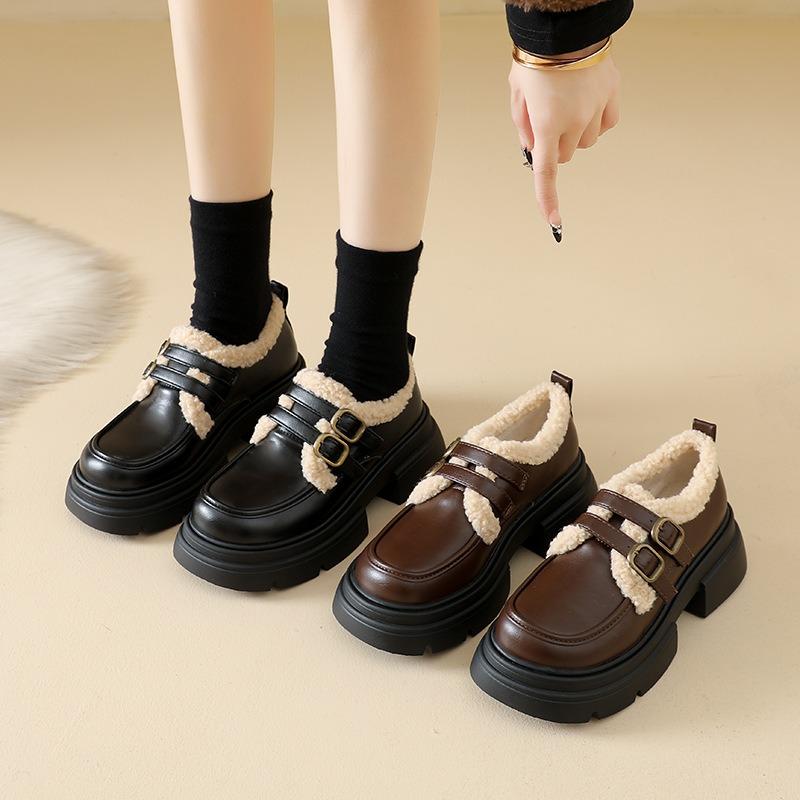 Winter new thick-soled velvet women's fashion trendy with warm small leather shoes women