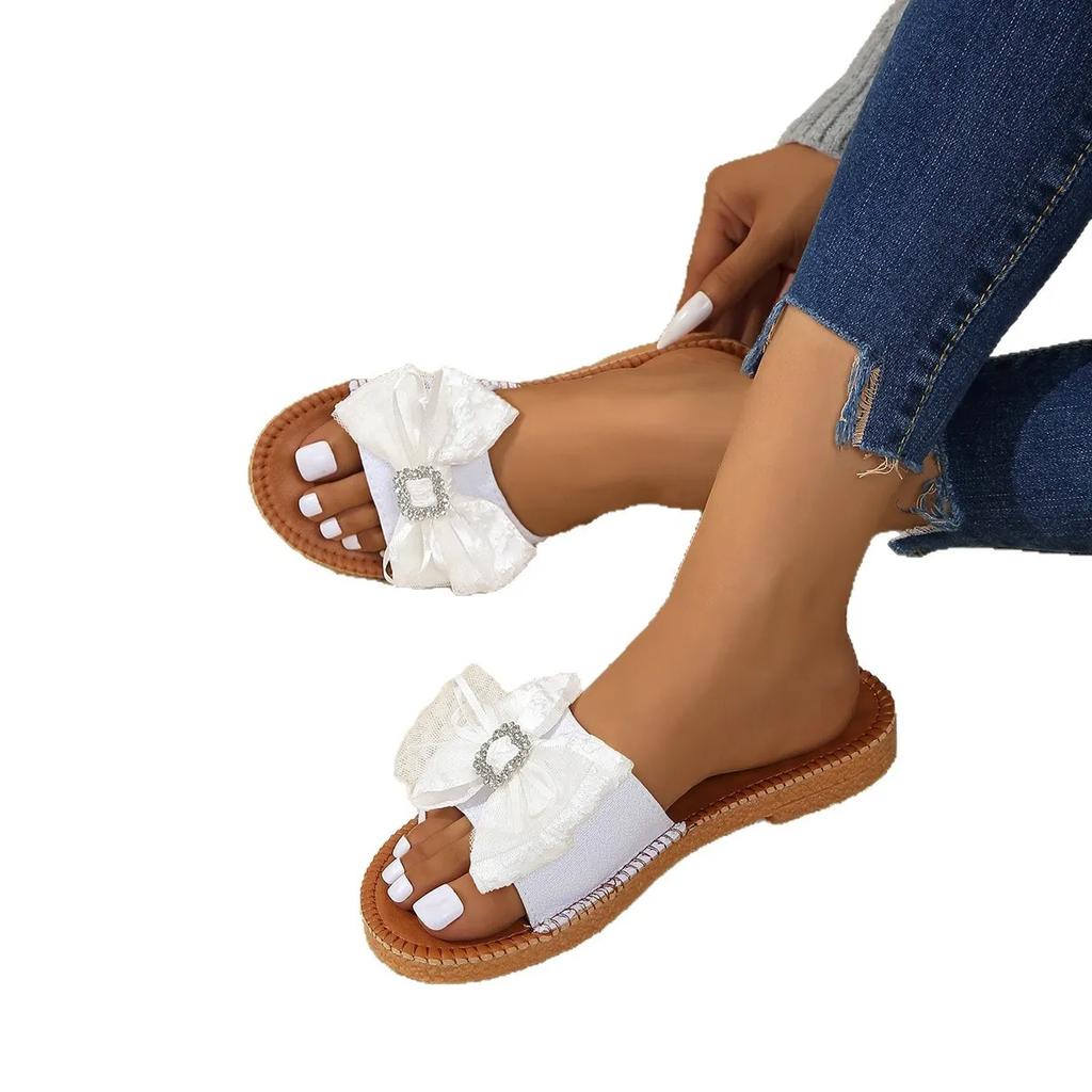 Fashion Women's Fashion Student Vacation Beach Sandals 2025New Wear Resistant Flat Slippers Women's Fashion Bow Decorative Women's Shoes