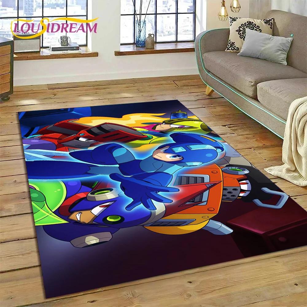 Retro Cartoon Rockman Mega Man Game Carpet Rug for Bedroom Living Room Home Sofa Decoration,Children Play Large Decor Floor Mat