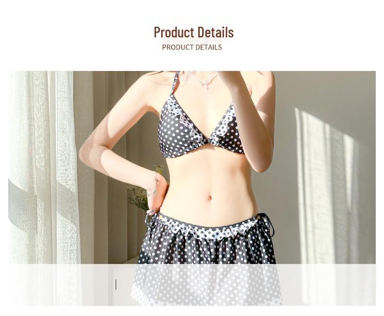 Pure Desire Polka Dot Long Sleeve Bikini with Cute Cake Skirt - Women's 4-Piece Set