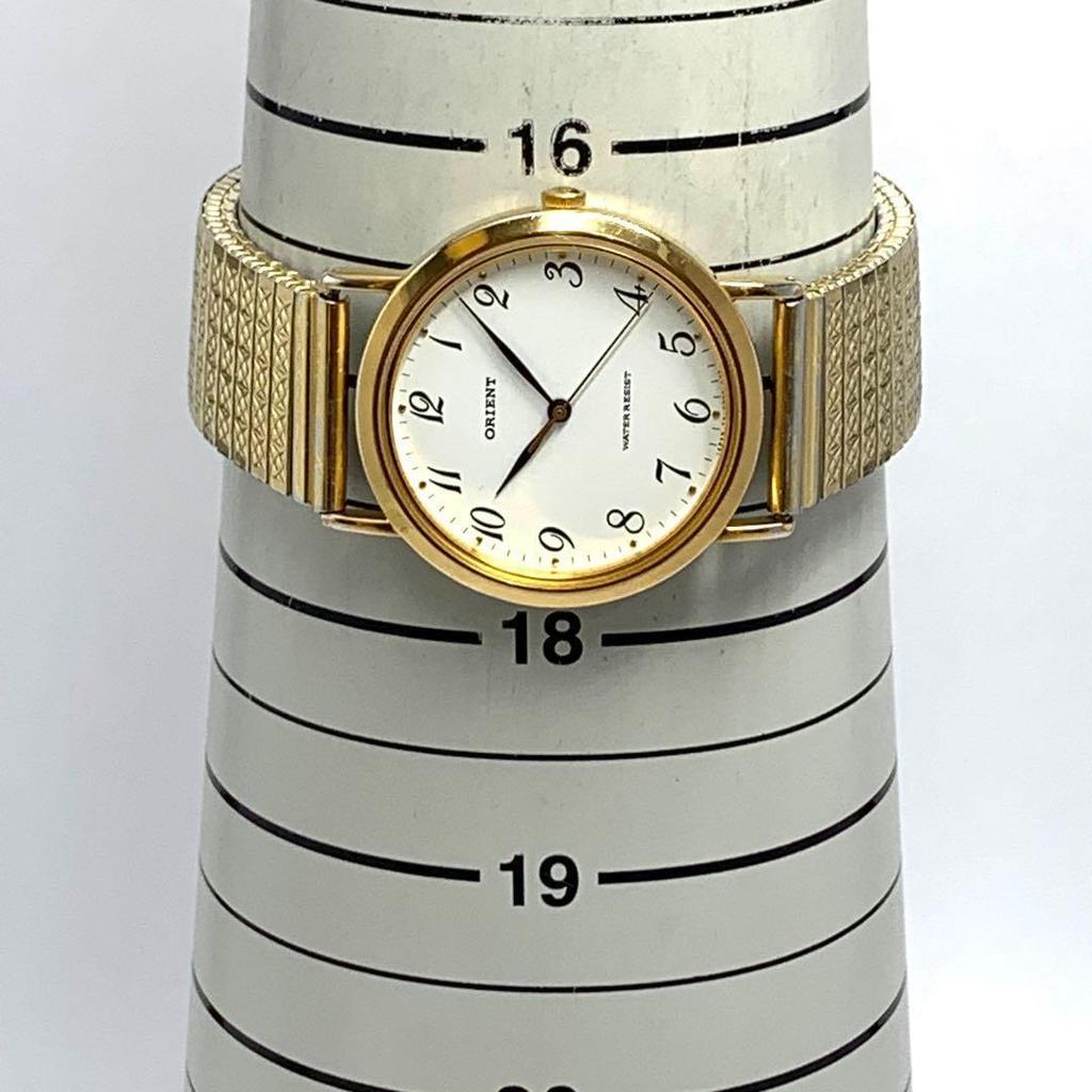 Used 839 Working Item Battery Replaced ORIENT Men's Watch Quartz Type 3 Hands White Gold Arabic Numerals Bellows Belt Popular Rare QWOZ-AO