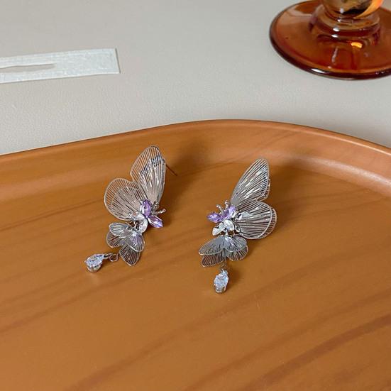 1 Pair Women Earrings Cubic Zirconia Inlaid Butterflies Shape Earrings Date Night Stud Earrings Jewelry Accessories