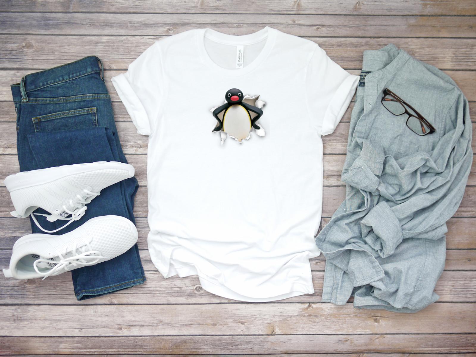 Torn effect Pingu Noot Noot Funny Short Sleeve White Men T-shirt K1042 XXXXL