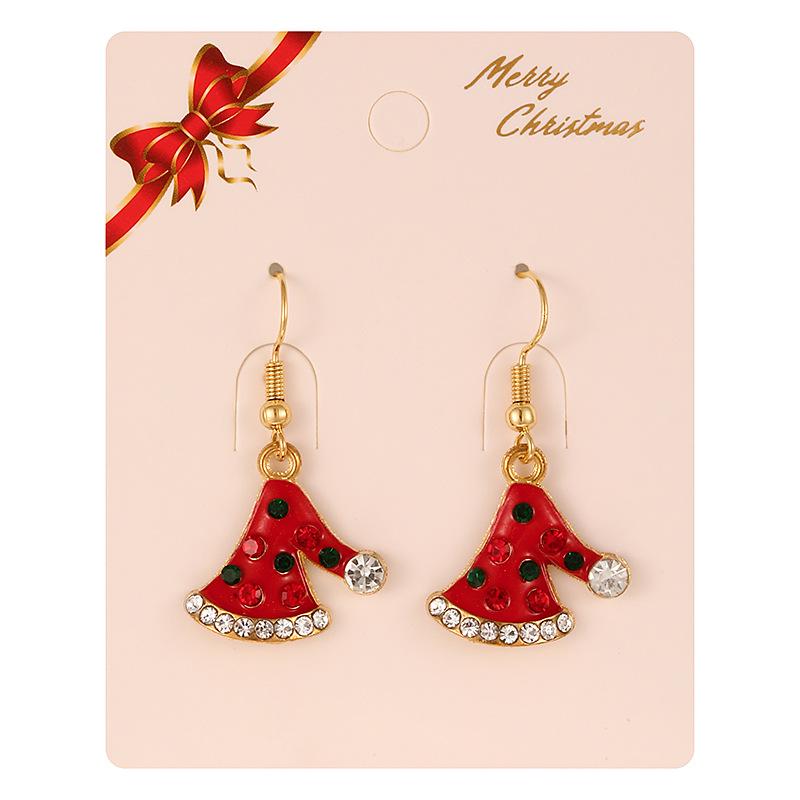 European & American Style Christmas Tree & Santa Claus Alloy Stud Earrings with Snowflake Design