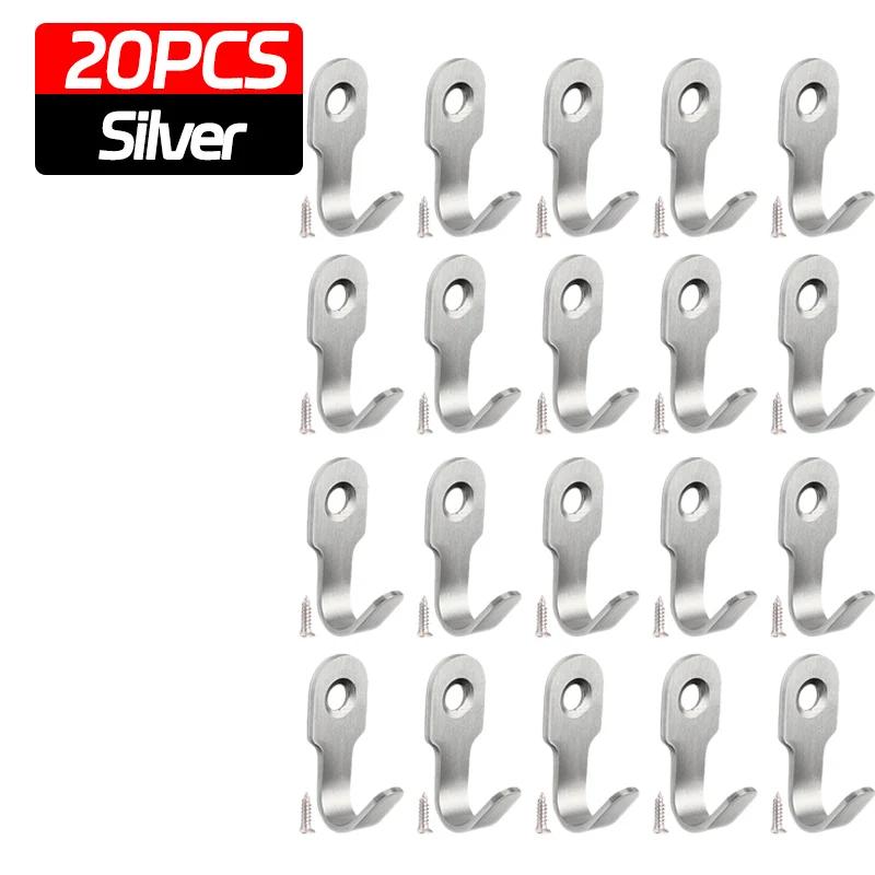 20/1cps Kitchen Bathroom Hooks Stainless Steel Hanging Adhesive Hooks Stick On Wall Door Clothes Handbag Towel Holder Wall Hange