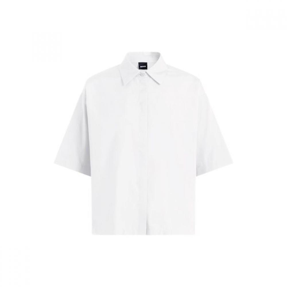 BoSS Relaxed Fit Women S Short Sleeve Cotton blouSe White  50558376100 34