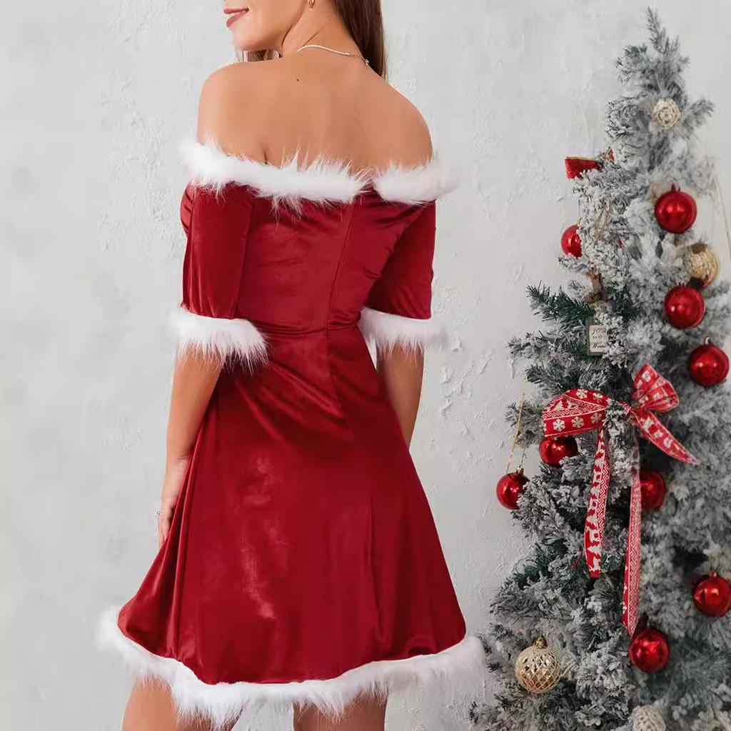 Off-Shoulder Plush A-Line Dress - Autumn/Winter Edition