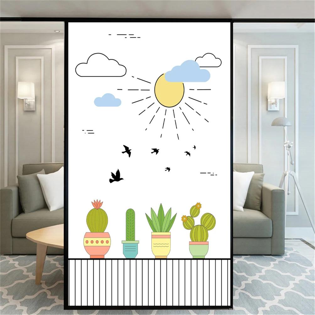 Static Cling Privacy Windows Film Decorative Potted Pattern Stained Glass Window Stickers Frosted Window Cling (as the picture,40x60cm WxH)