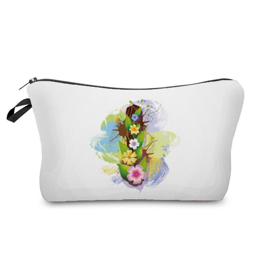 Women Flower Group Letters Print Cosmetic Bag Toiletries Organize Travel Storage Case 6787