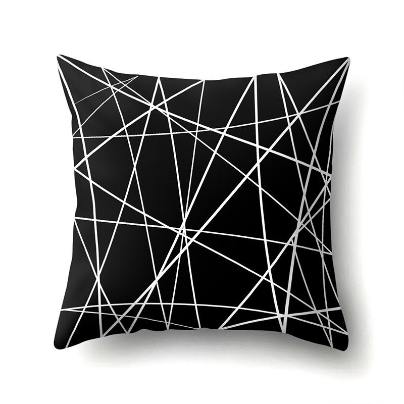 Polyester Pillowcase Peach Leather Velvet Black and White Geometric Printed Pillowcase Waist Cushion Cover Bedside Cushion Cover Bedside Cushion Cover