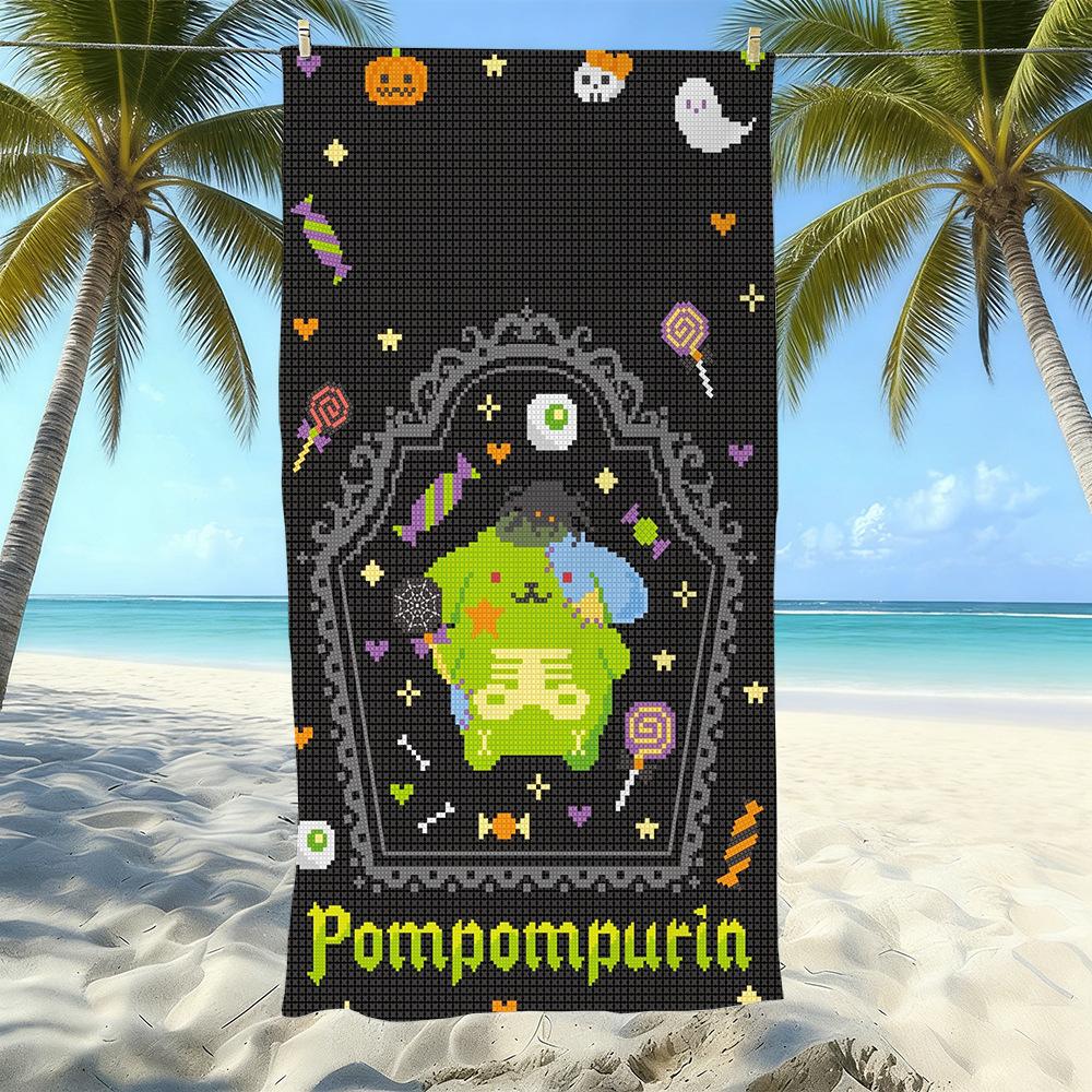 Cute Puppy Cartoon Print Microfiber Beach Towel Water Absorbent Quick Dry Bath Towel For Vacation
