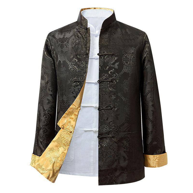 Double-Sided Tang Suit Jacket for Men: Long Sleeve, Chinese Style, Ideal for Middle-Aged & Elderly - Perfect for Spring & Autumn.