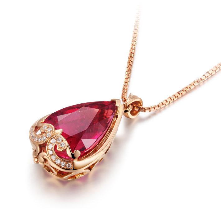 Teardrop Imitation Pigeon Blood Red Tourmaline Rose Gold Pendant Necklace
