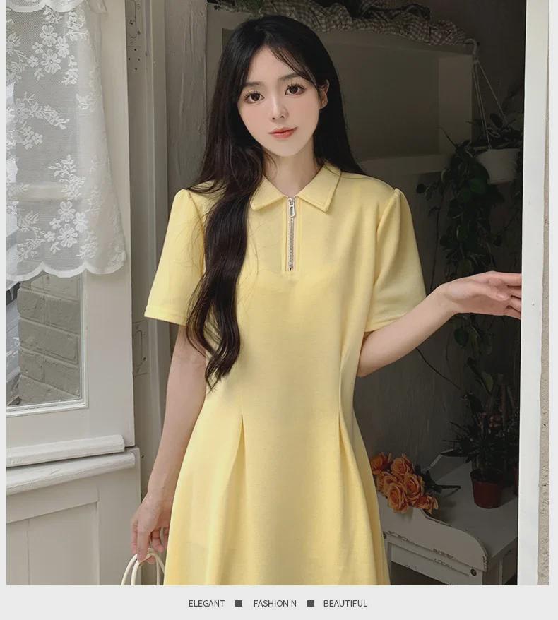 Gelbes Polokleid im französischen Stil 2024 für Damen – Schickes Sommerdesign