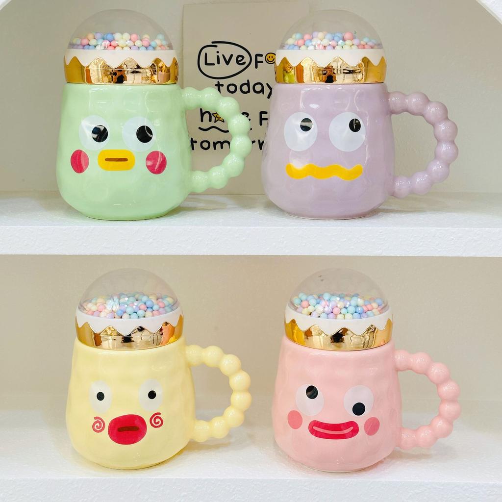 Cute Ceramic Cup Home Set Mug with Lid Big Cap Water Cup Gift Souvenir Cup Anime Girl Durable Durable Useful Useful