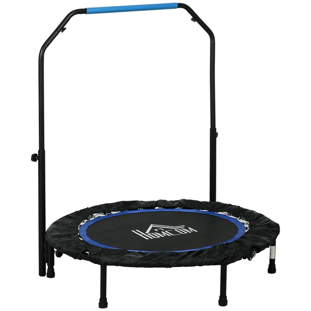 40 Zoll faltbares Mini-Fitness-Trampolin, mit verstellbarem Schaumstoffgriff, Blau