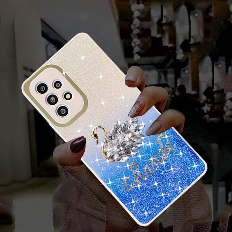 Glitzer Diamant Schwan Hülle für Samsung Galaxy A53 A73 A13 A12 A51 S22 S21 Redmi Note 11 10C iPhone 14 13 12 11 Pro Max Farbverlauf Bling Pailletten Soft Cover
