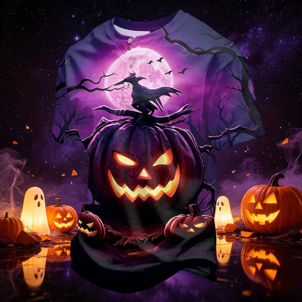 Men's Quick-Dry Halloween T-Shirt with Neck and Short Sleeve