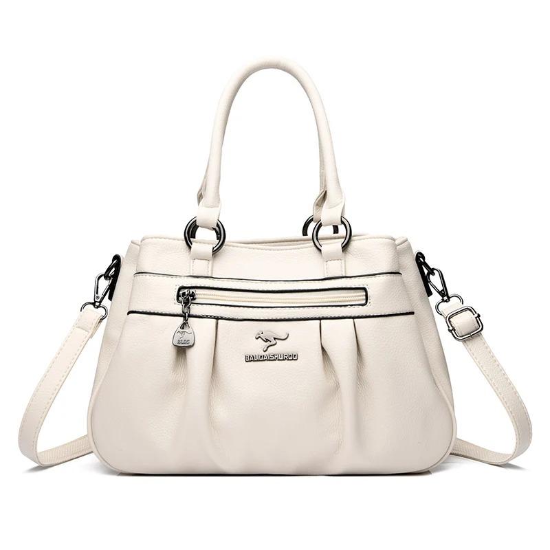 Large Capacity Tote Bag for women/Leather Womens/Ladies Ruched Leather Handbag