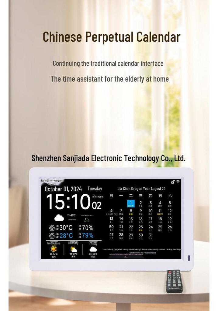 5,8G WiFi Intelligenter Wetter- & Mondkalender mit Temperaturanzeige und Mobiler Bildschirmsynchronisierung, 13-15 Zoll