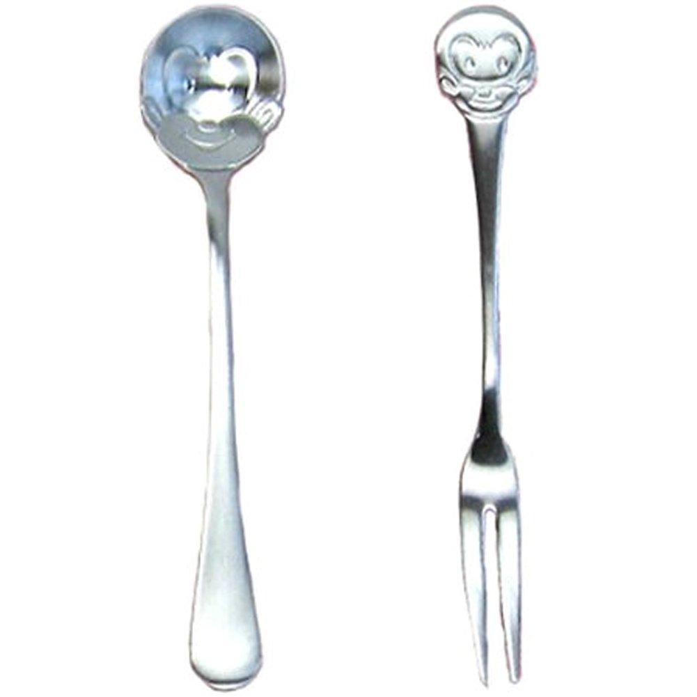 Nagao Animal Land Coffee Spoon Fork Set 2 Made in Japan & (Monkey Design, Pieces) -