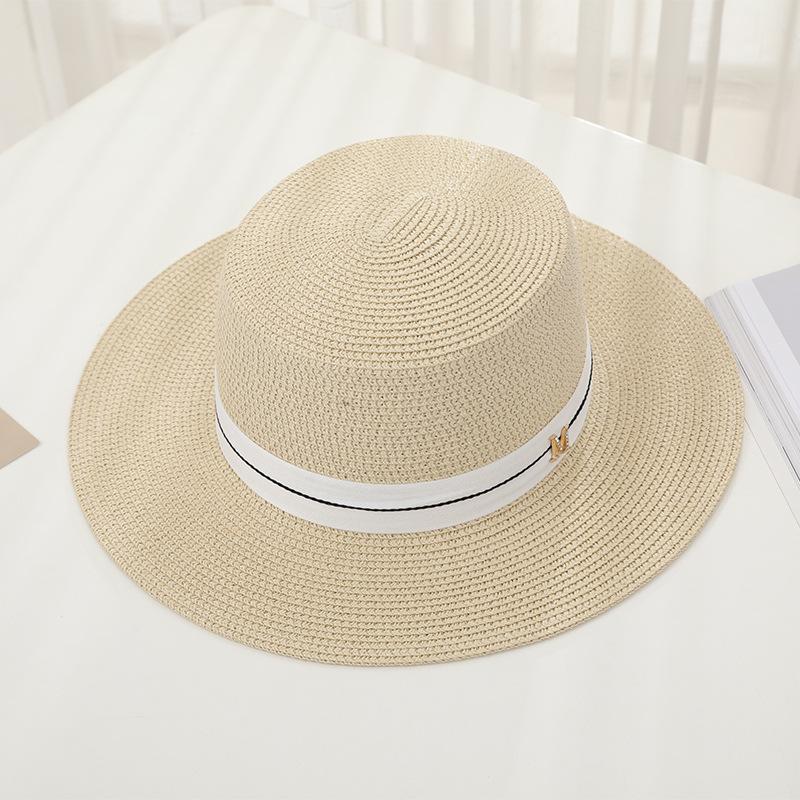 New Women's Summer UV Protection Sweet Ribbon Seaside Vacation Sunshade Bucket Hat Bow Large Brim Straw Hat