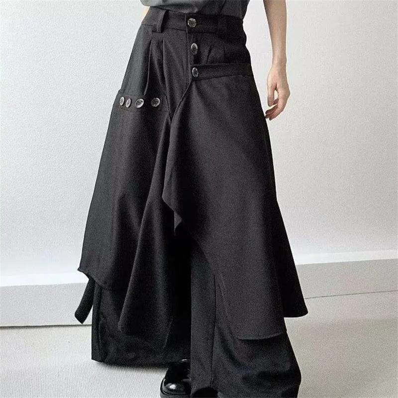 

Autumn Fashion Button Irregular Skirt Pants and Wide Leg Pants Female Loose Casual All-Match Trousers Ladies Pants XS чорний