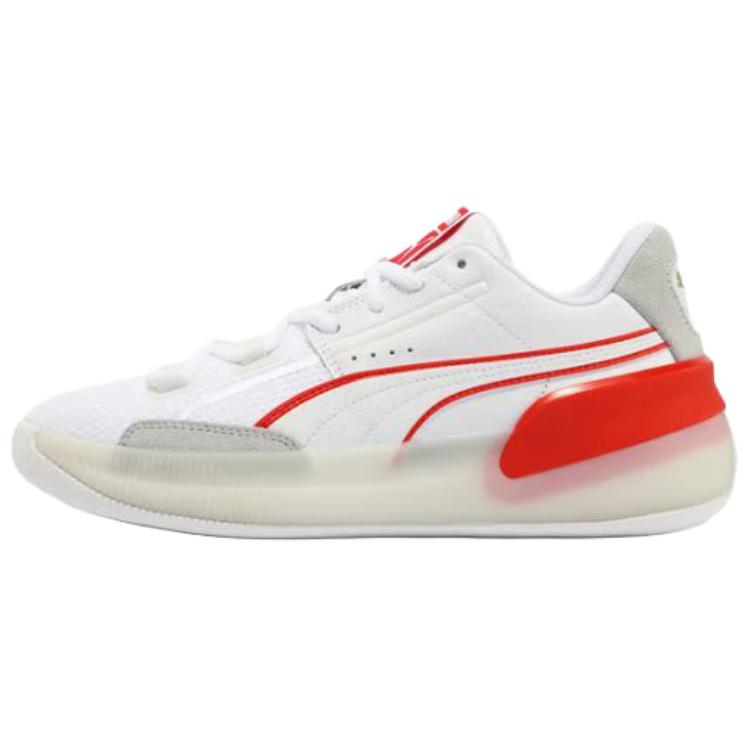 Puma Clyde Hardwood Versatile Comfortable Non-Slip Durable Low-Top Basketball Shoes Unisex Sneaker White Red 311900-02