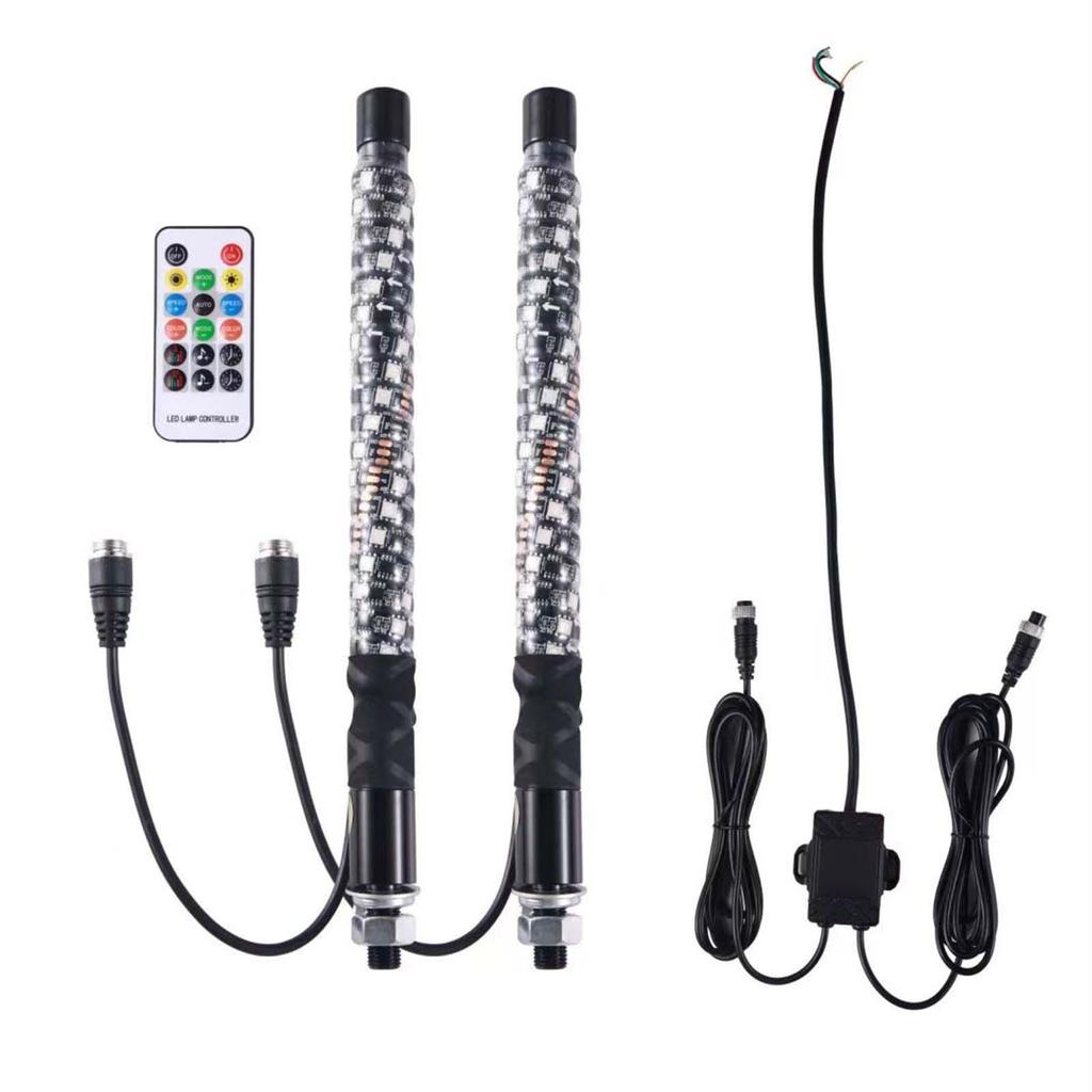 Universal RGB LED Whip Lights Flagpole Antenna Brake Light Waterproof Spiral Lamp Remote for Offroad Truck ATV UTV
