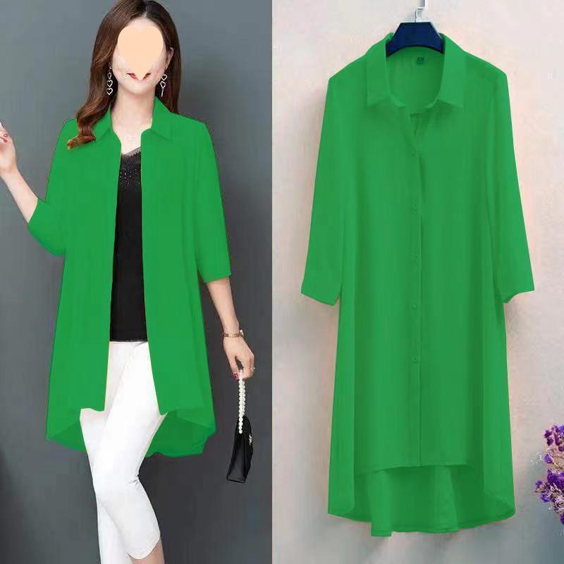 Spring Chiffon Shirt Women's Summer Plus Size Women's Blouse Drying Clothes Mid-length
