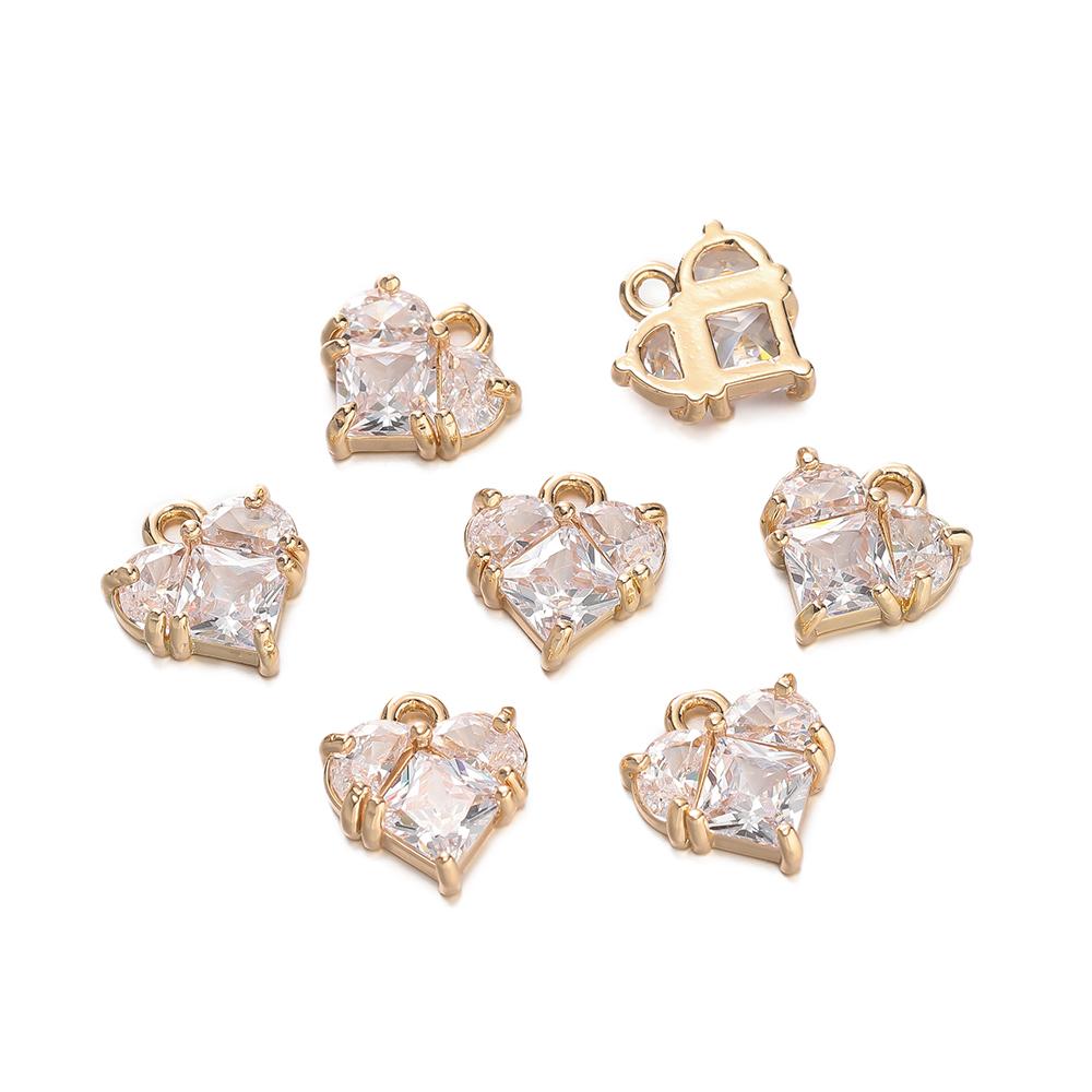 2Piece/Lot 18K Gold Color Plated Heart Charms Pendants with Zircon for DIY Bracelet Necklace Jewelry Making Accessories