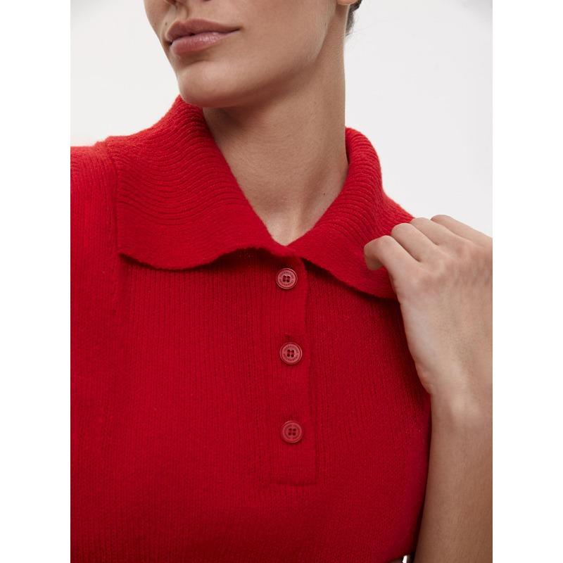 Módní pletený pulovr Dámský svetr s krátkým rukávem 2025 Jaro Léto Klopa Knoflíky Top Jednoduchý Tenký Elegantní Volný Ležérní Kancelářský Pletený Oděv